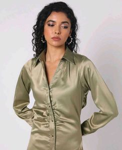Olive Green Satin Shirt