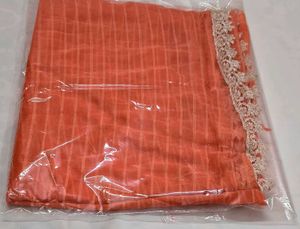 Sheer Coral Pink Striped Dupatta