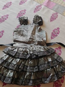 Girls' Silver Ruffled Party Dress