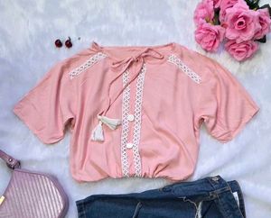 Peach Boho Crop Top with Lace Details | Cute