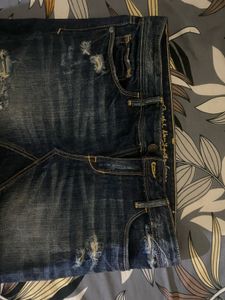 Distressed Blue Denim Mini Skirt