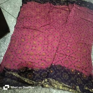 Embroidered Purple &amp; Pink Saree buy 1 get