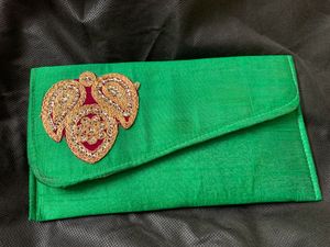 Green Embroidered Pouch