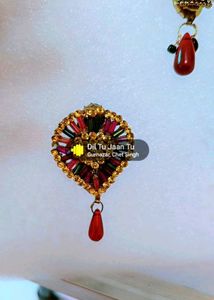 3Exquisite Beaded Brooch with Red Drop