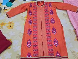 Orange Embroidered Kurta