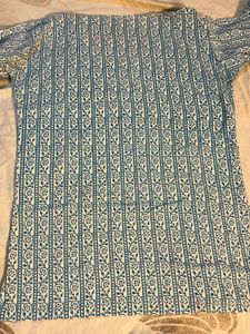 Blue &amp; White Floral Print Kurta