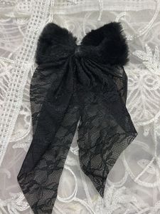 Black Lace & Fur Bow Hair Clip