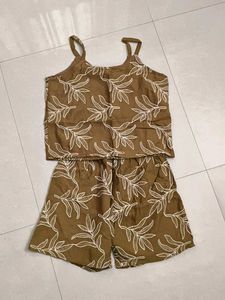 Warm olive green leaf pattern Cami Shorts