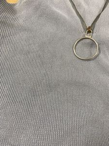 Grey Zip Neck Ribbed Tank Top