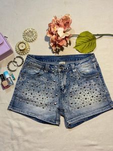 Studded Denim Shorts