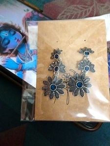 Floral Blue Stone Dangle Earrings