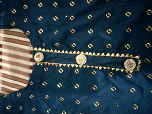 Elegant Blue Kurta with Gold Print