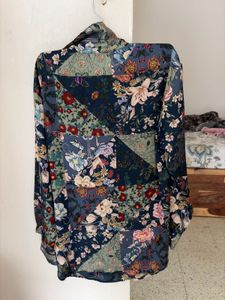 Patchwork Floral Print Button-Up Shirt