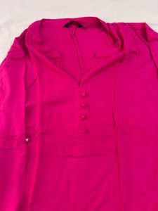 Visudh Vibrant Pink V-Neck Button-Up Top