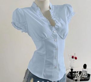 Light Blue Ruffled Short Sleeve Top