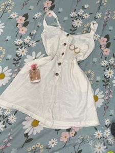 White Button-Down Romper With Pocket