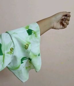 Chic White Floral Bell Sleeve Top