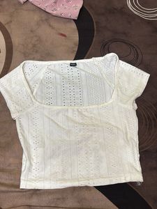 White Eyelet Square Neck Crop Top