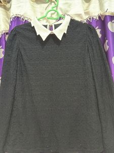 Vintage Black Textured Collared Top