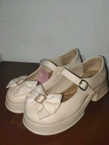 White Platform Mary Janes with Bow
