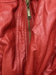 Red Faux Leather Bomber Jacket waist length