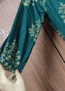 Emerald Green Golden Floral Print Anarkali Kurti