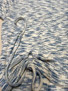 Blue &amp; White Textured Crop Top