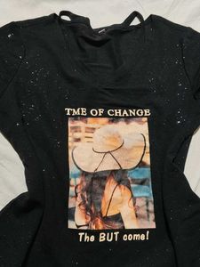 Graphic Sparkly Print Cut-Out T-Shirt