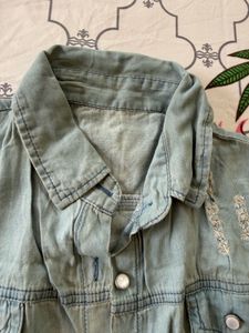 Distressed Denim Sleeveless tie up Top