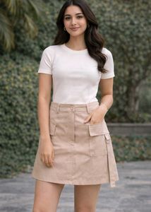 Beige Mini Cargo Skirt