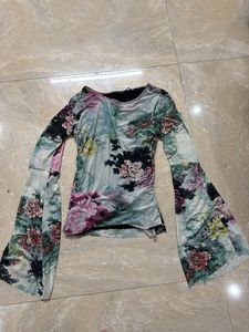 Bell Sleeve Floral Print Top