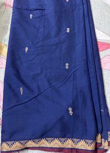Blue &amp; Gold Indian pure cotton Saree