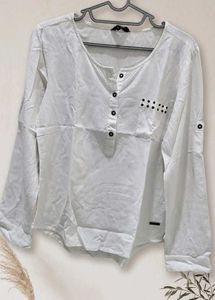White Long Sleeve Button-Up Top