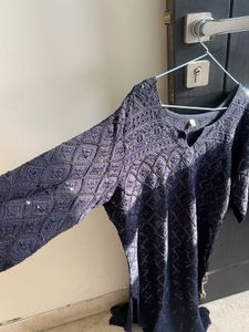 Elegant Navy Blue Embroidered Kurta