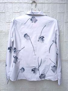 Korean Premium Chic White Rose Print Button-Up Shi