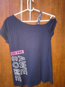 Off shoulder Navy Blue T shirt