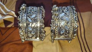 Boho Silver Mirror Work Bangles