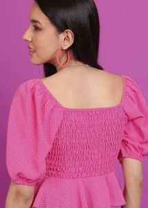 Chic Pink Smocked Peplum Top