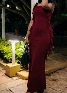 Savana Elegant Red Maxi Bodycon Ruffle Dress