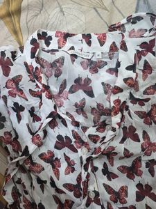 White Butterfly Print Long Sleeve Top