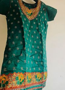 Green brown heavy Embroidered Kurta Plazzo