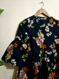 Chic Navy Floral Bell Sleeve Top