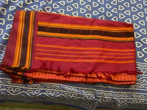 Vibrant Pink &amp; Orange Striped Saree