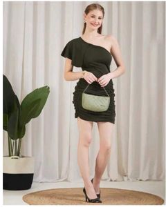 SHEIN One Shoulder ruffle sleeve Ruched bodycon Dr