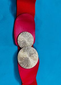 Red Elastic Belt with Circular Embellishment