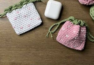 Handmade Knitted Drawstring Pouch