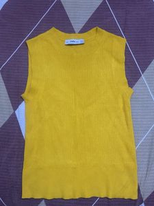Zara Yellow Ribbed Sleeveless Top