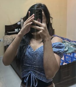 Blue Checkered Off-Shoulder Top