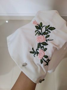 Embroidered White Collared Top
