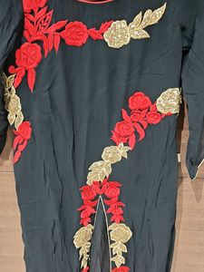 Black Kurta Set with Red Skirt